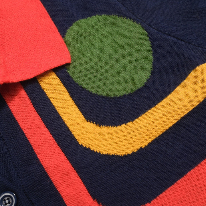 Women's dark blue retro art knitted V-neck polo