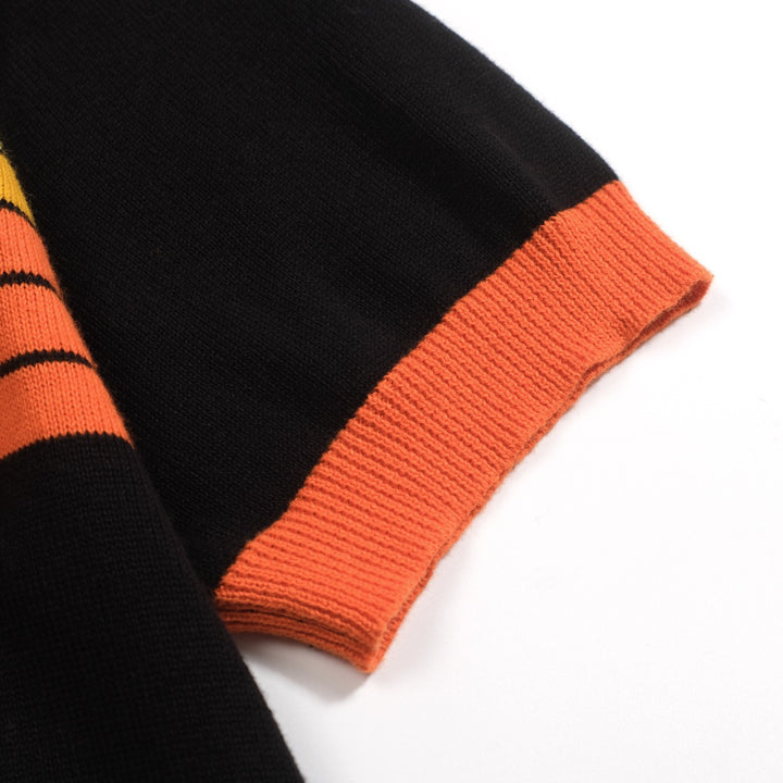 Women's black vintage art striped Jacquard V-neck polo