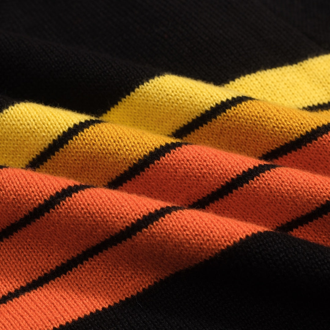 Women's black vintage art striped Jacquard V-neck polo