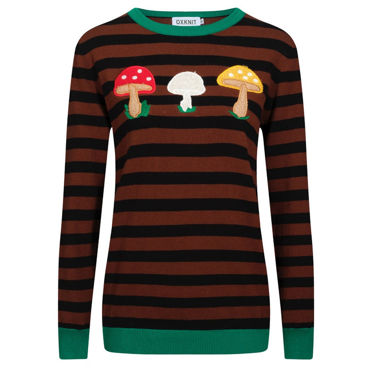 Γυναικείο πλεκτό μανιτάρι ριγέ καφέ ριγέ