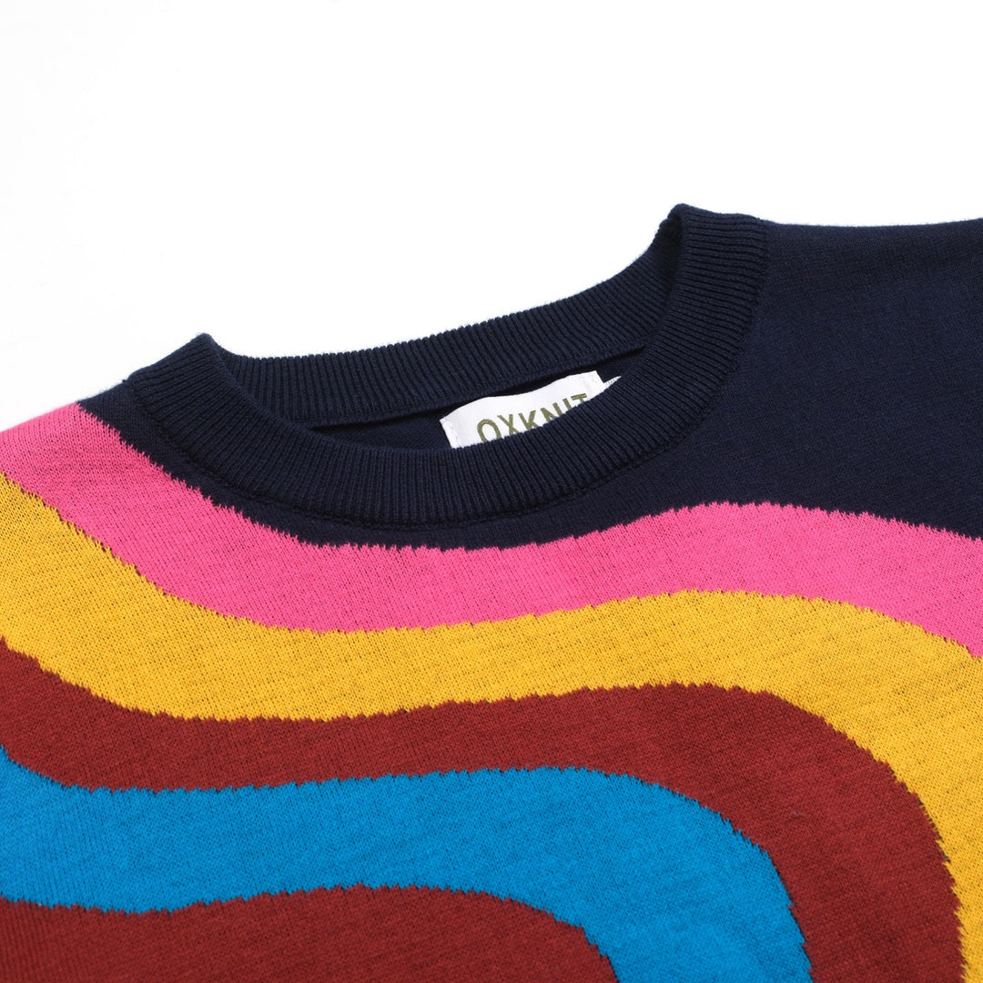 Mörkblå vågrandig stickad dam