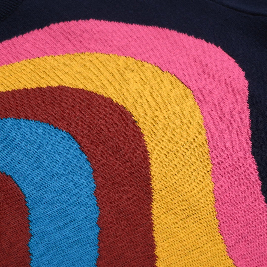 Mörkblå vågrandig stickad dam