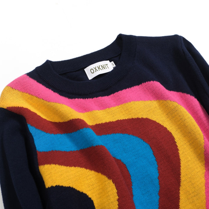 Mörkblå vågrandig stickad dam