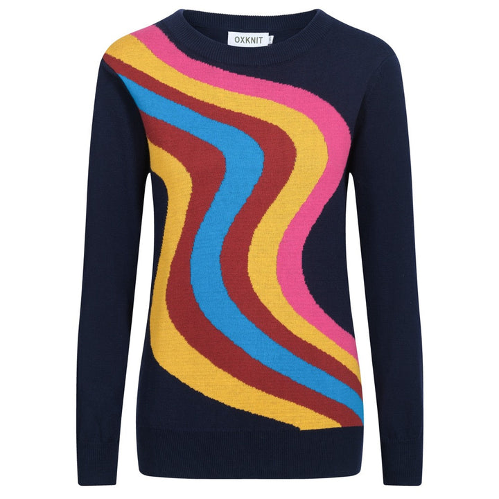 Mörkblå vågrandig stickad dam