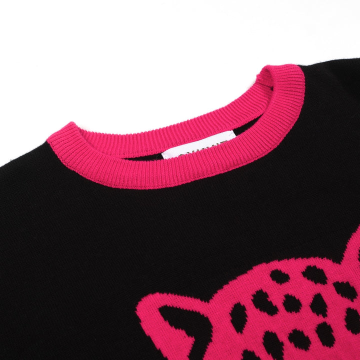 Women's black leopard jacquard vintage knitwear