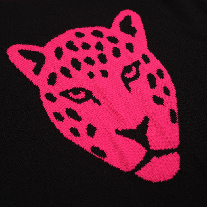 Women's black leopard jacquard vintage knitwear