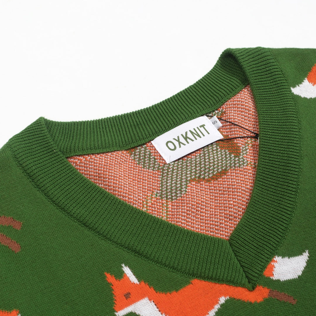 Women's green vintage fox jacquard knitwear