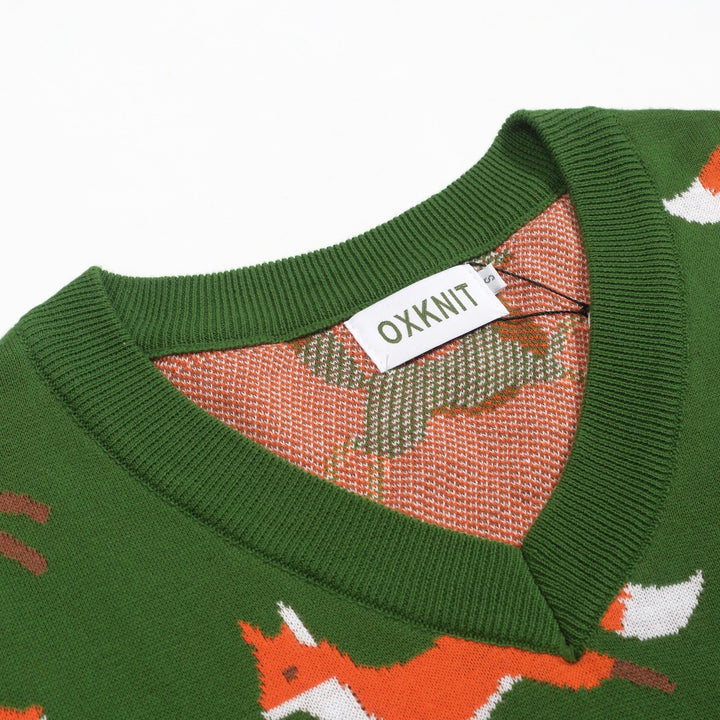 Women's green vintage fox jacquard knitwear