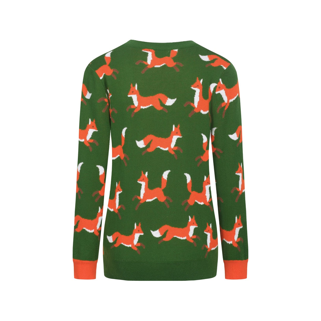 Women's green vintage fox jacquard knitwear