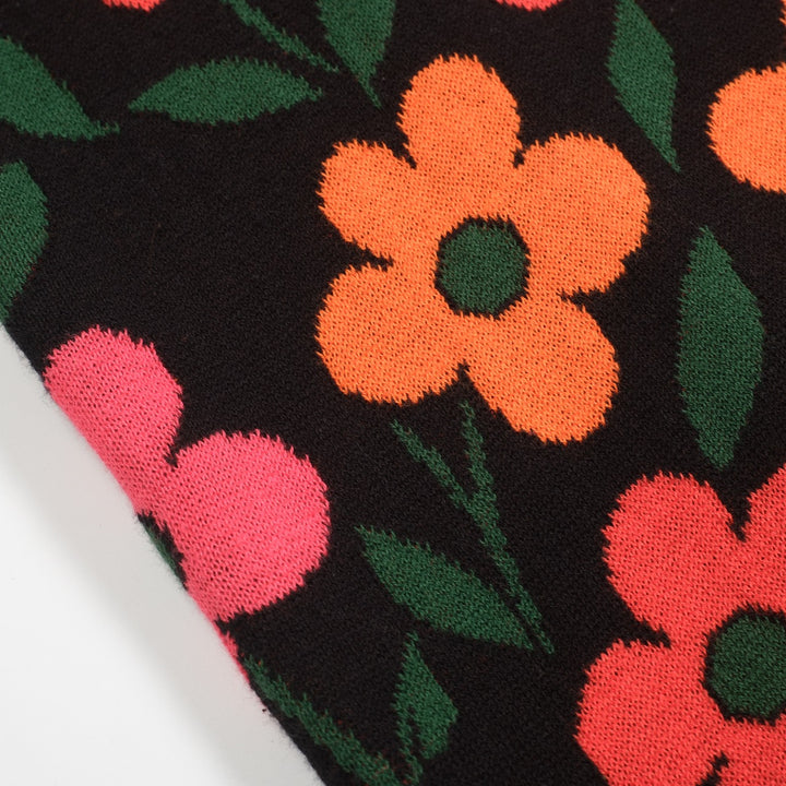 Women's orange floral Jacquard vintage V-neck polo