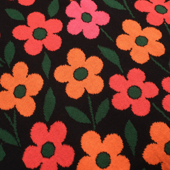 Women's orange floral Jacquard vintage V-neck polo