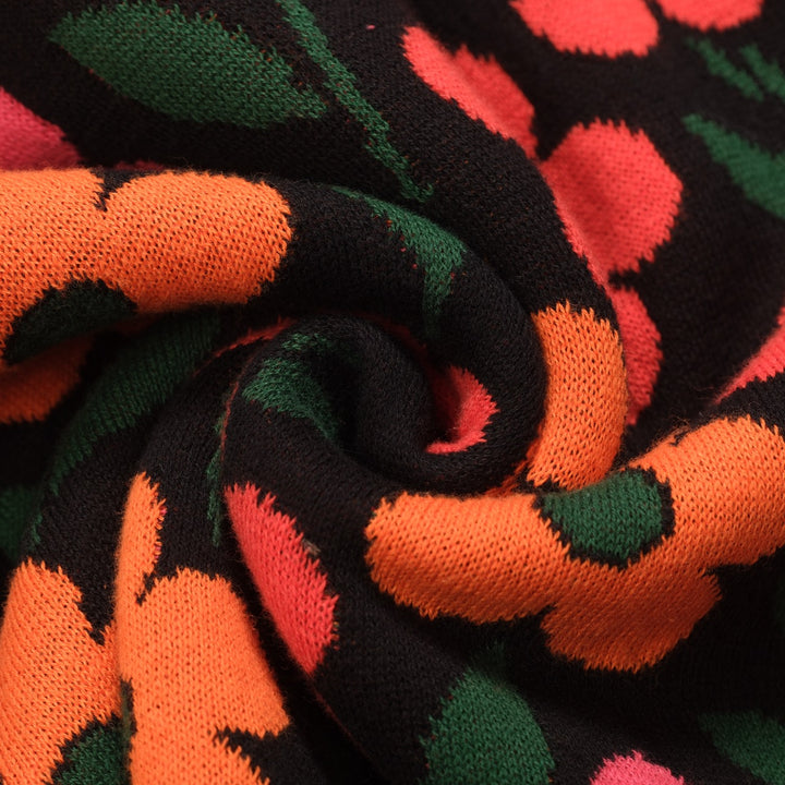 Women's orange floral Jacquard vintage V-neck polo