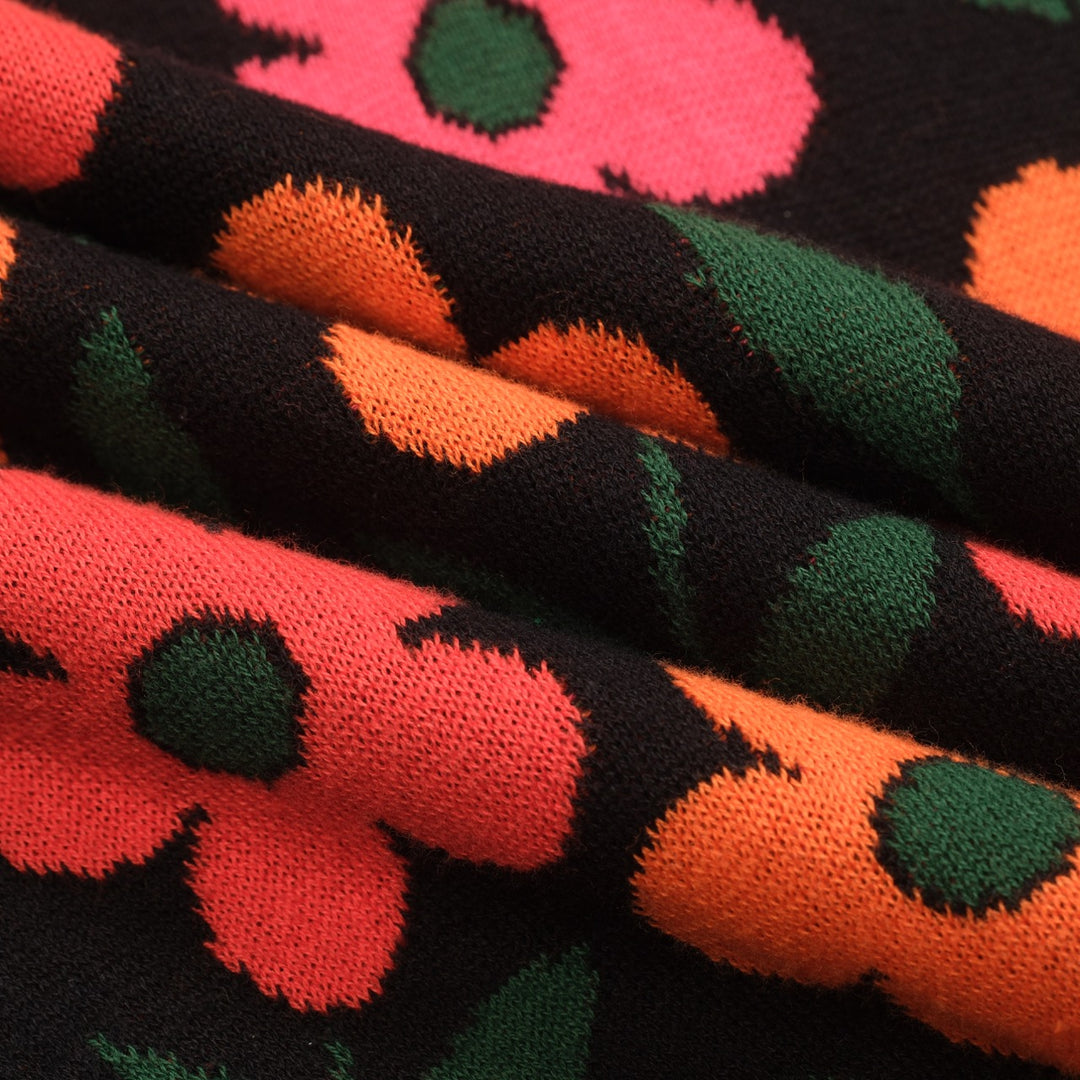 Women's orange floral Jacquard vintage V-neck polo