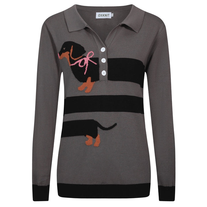 Γυναικείο πλεκτό ζακάρ σε γκρι ντάξχουντ με λαιμόκοψη V