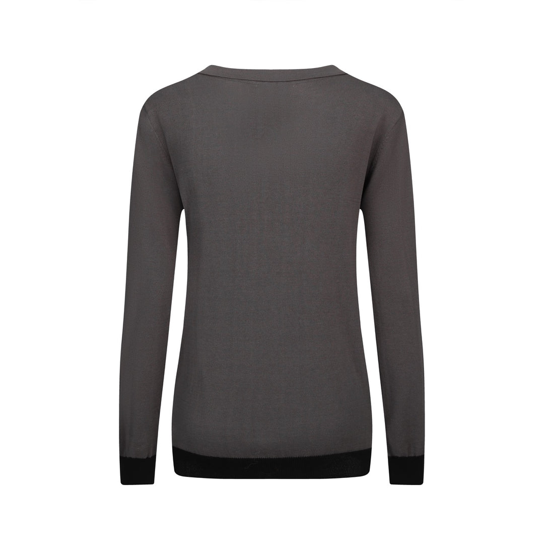 Γυναικείο πλεκτό ζακάρ σε γκρι ντάξχουντ με λαιμόκοψη V