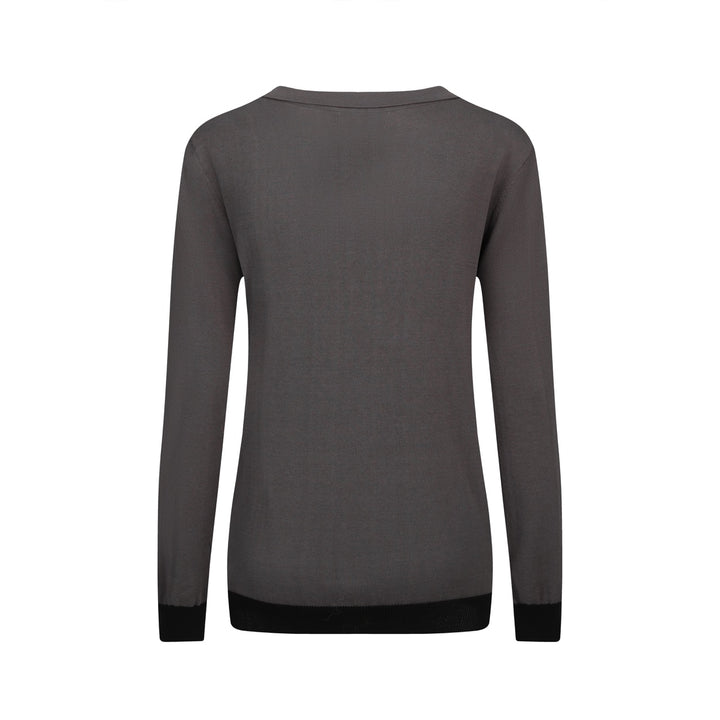 Γυναικείο πλεκτό ζακάρ σε γκρι ντάξχουντ με λαιμόκοψη V