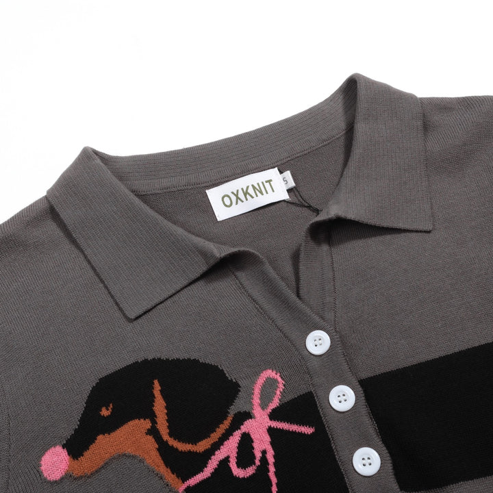 Γυναικείο πλεκτό ζακάρ σε γκρι ντάξχουντ με λαιμόκοψη V