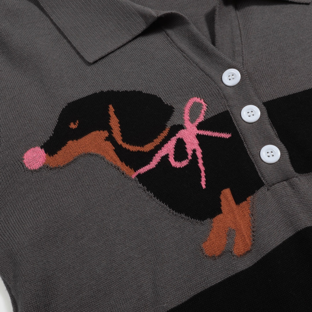 Γυναικείο πλεκτό ζακάρ σε γκρι ντάξχουντ με λαιμόκοψη V