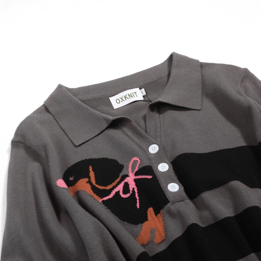 Γυναικείο πλεκτό ζακάρ σε γκρι ντάξχουντ με λαιμόκοψη V