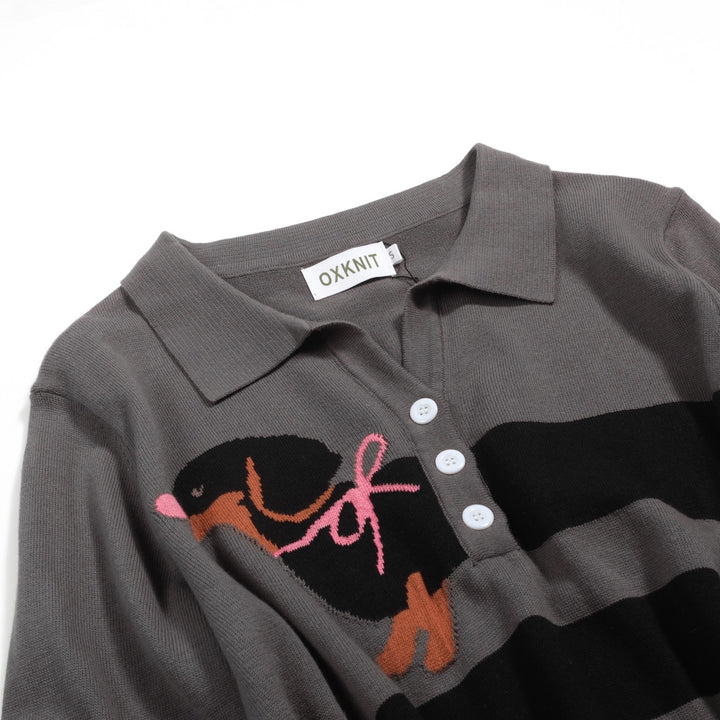 Γυναικείο πλεκτό ζακάρ σε γκρι ντάξχουντ με λαιμόκοψη V