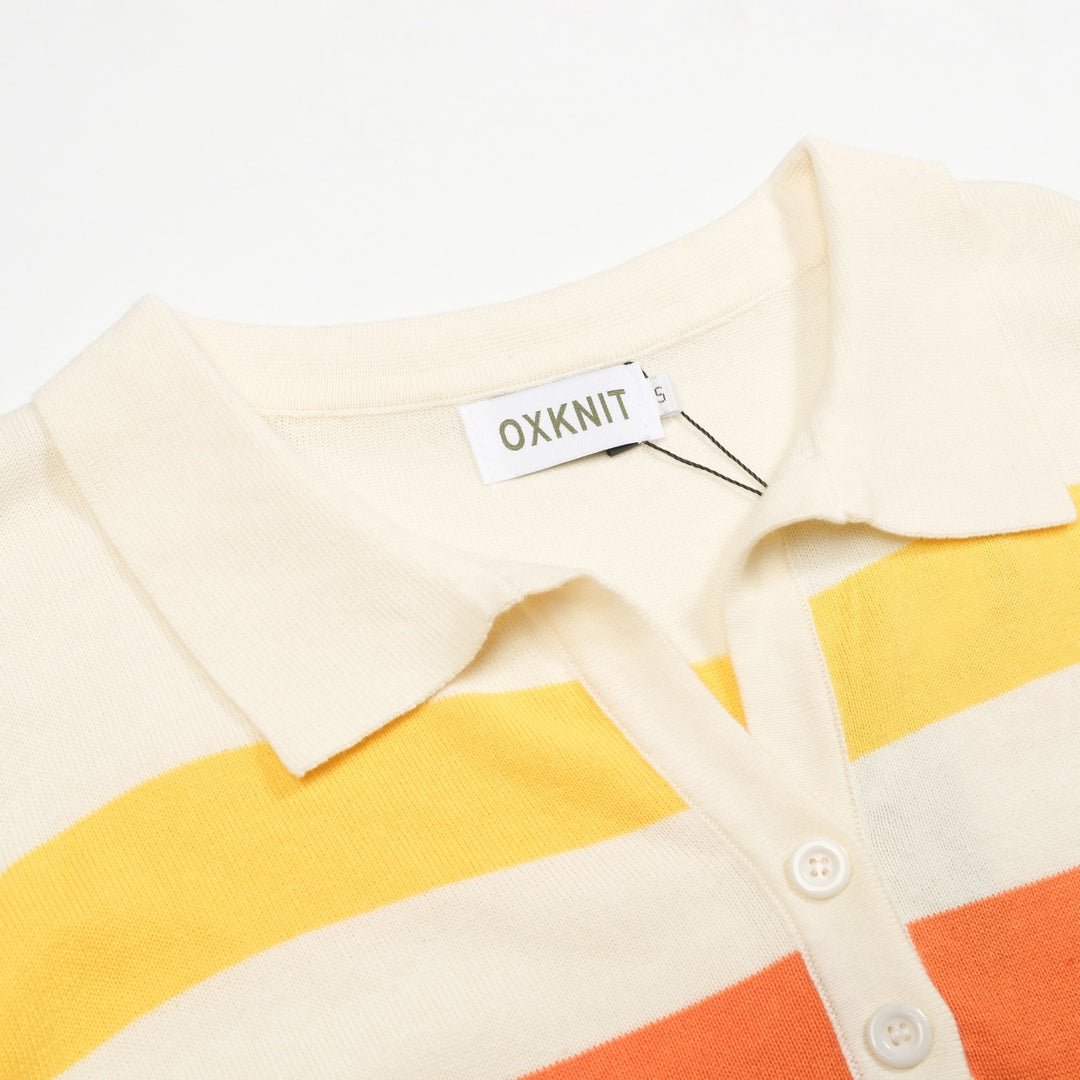 Flerfärgad randig V-ringad stickad dam