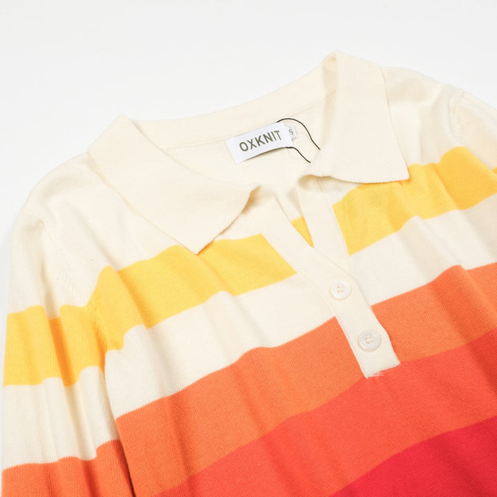 Flerfärgad randig V-ringad stickad dam