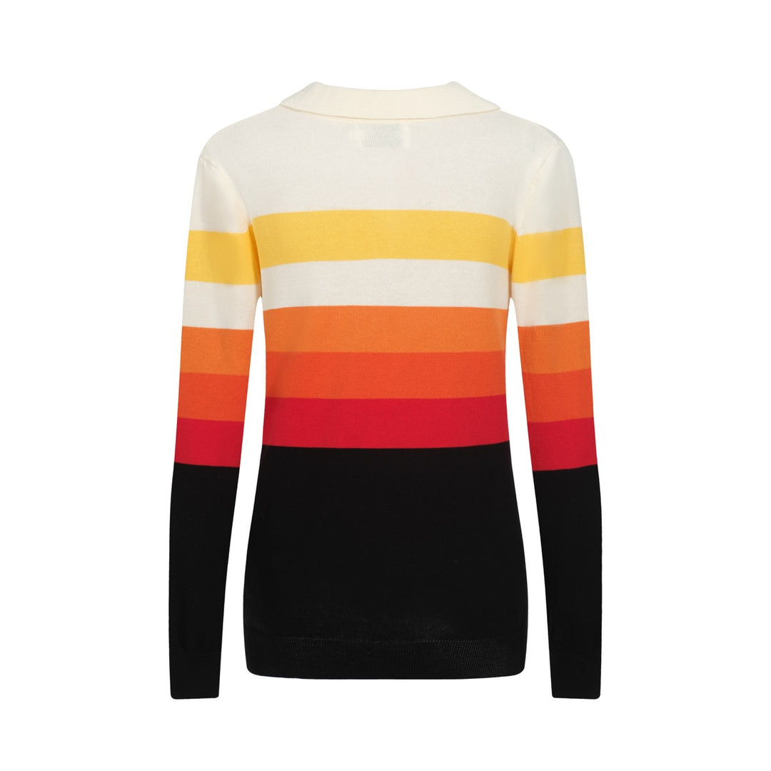 Flerfärgad randig V-ringad stickad dam