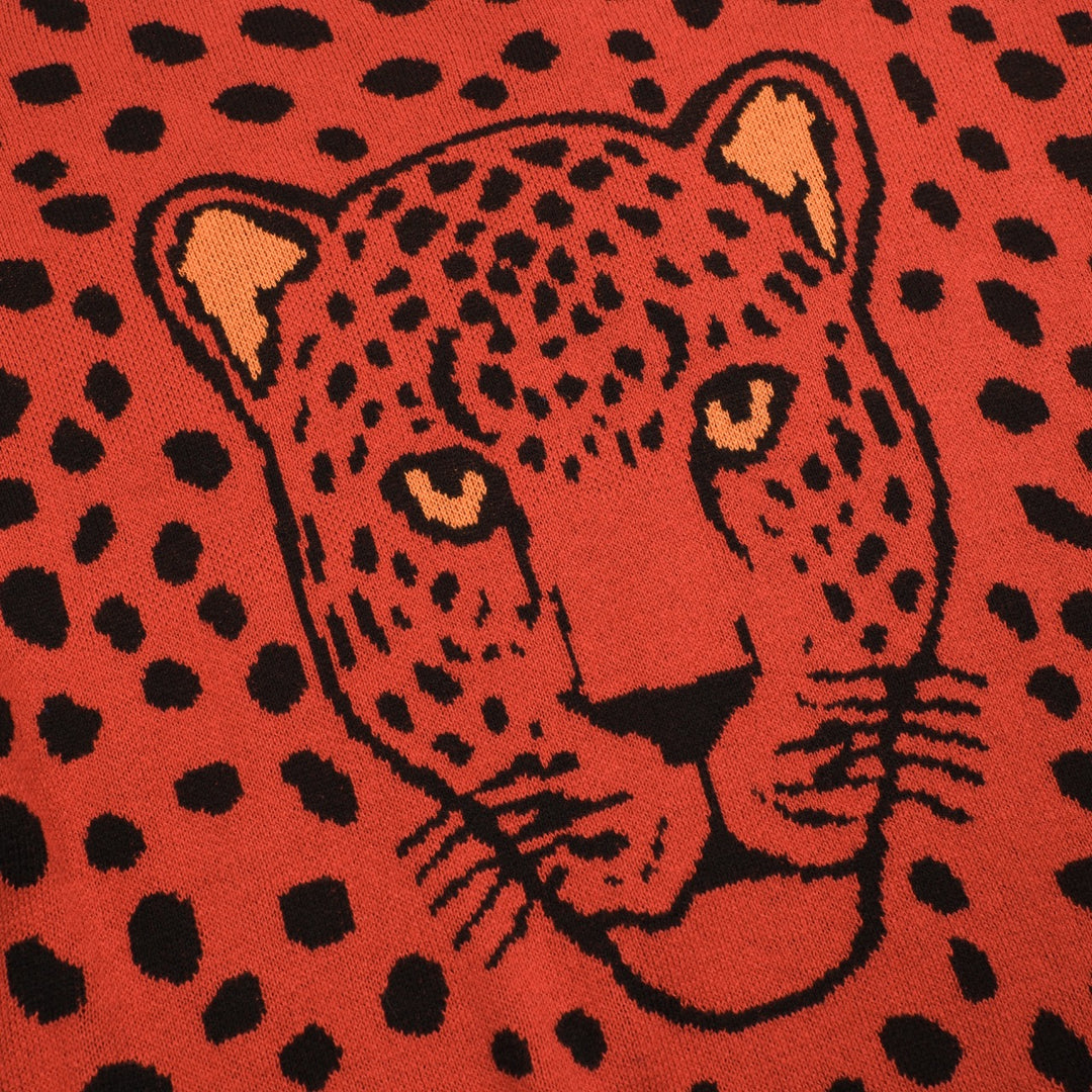 Men's red vintage leopard print jacquard knitwear