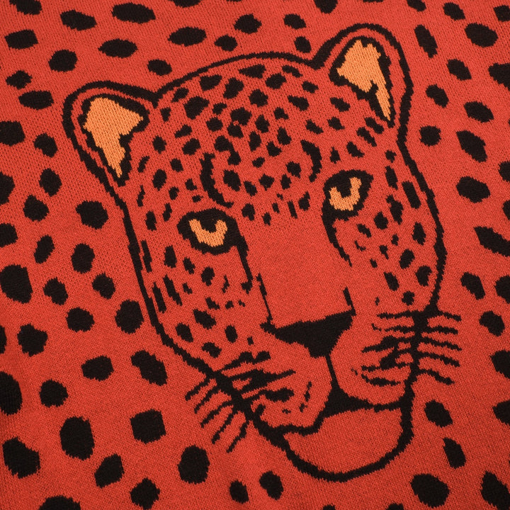 Men's red vintage leopard print jacquard knitwear