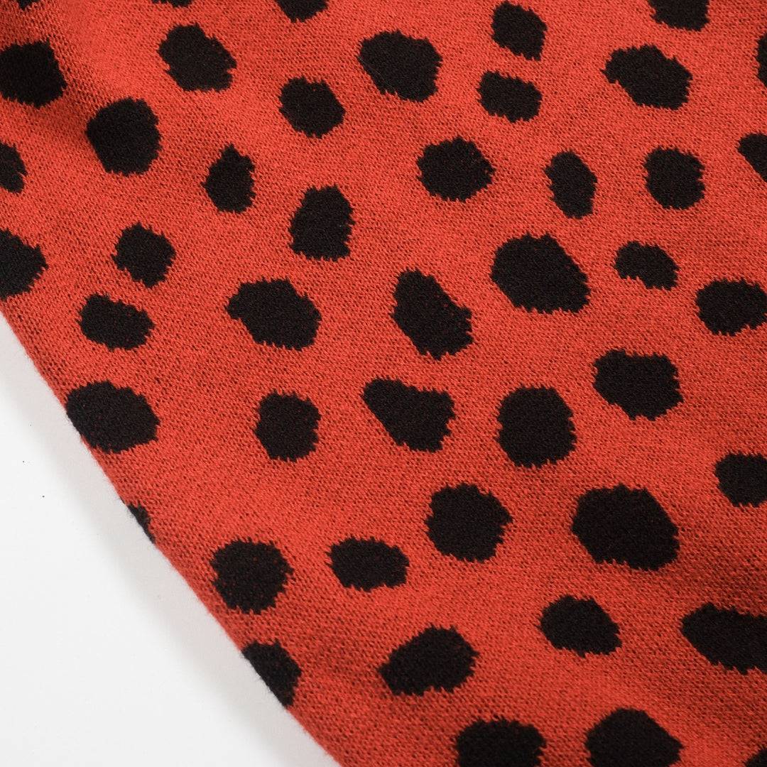 Men's red vintage leopard print jacquard knitwear