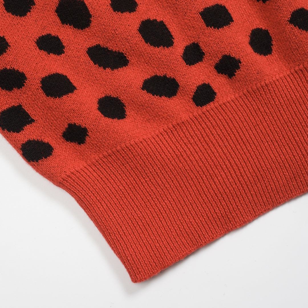 Men's red vintage leopard print jacquard knitwear