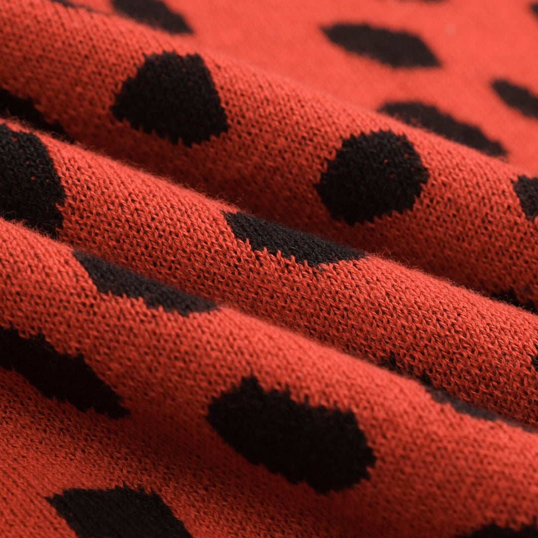 Men's red vintage leopard print jacquard knitwear