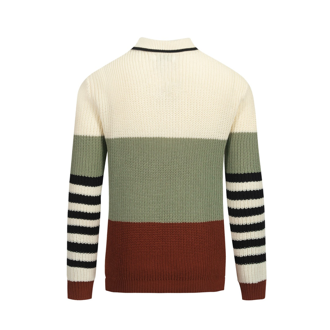 Flerfärgad randig vintage V-ringad polosticka för män