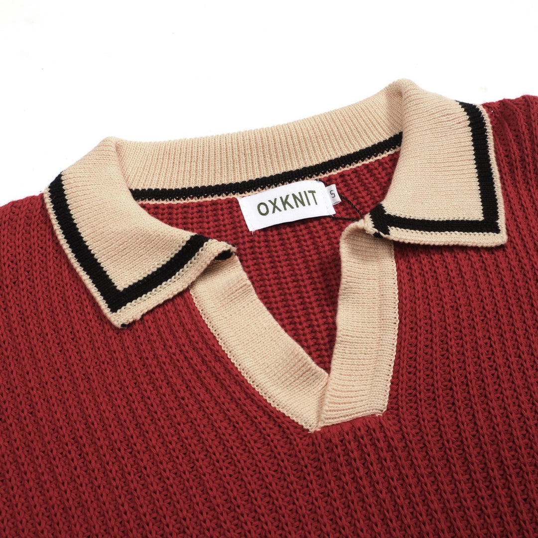 Men's retro red casual V-neck vintage knitwear
