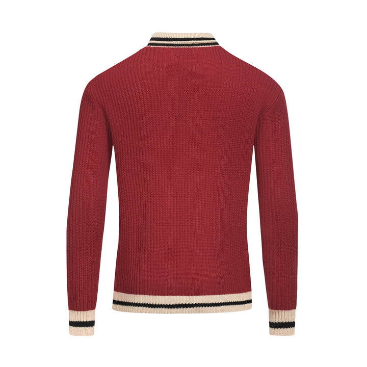 Men's retro red casual V-neck vintage knitwear