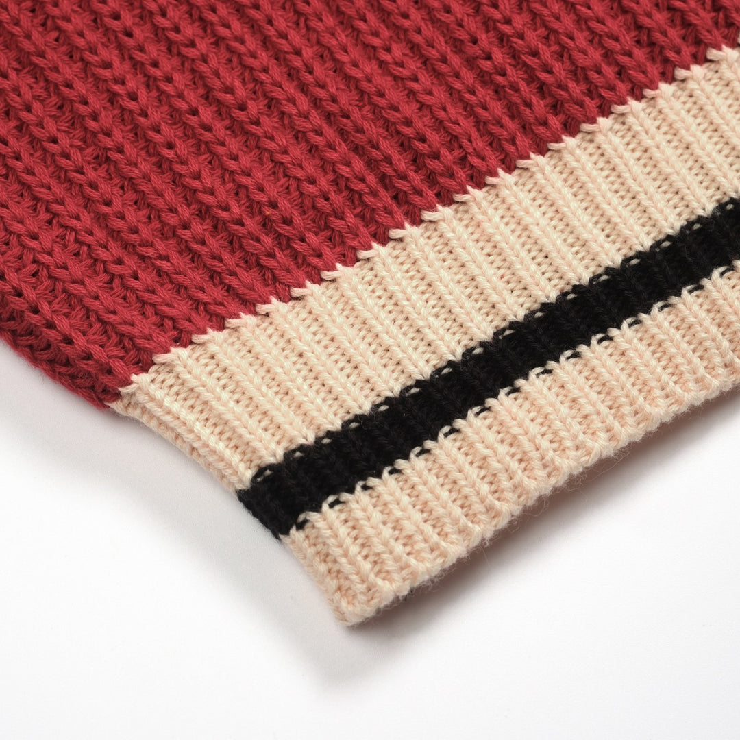 Men's retro red casual V-neck vintage knitwear