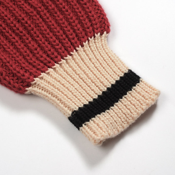 Men's retro red casual V-neck vintage knitwear