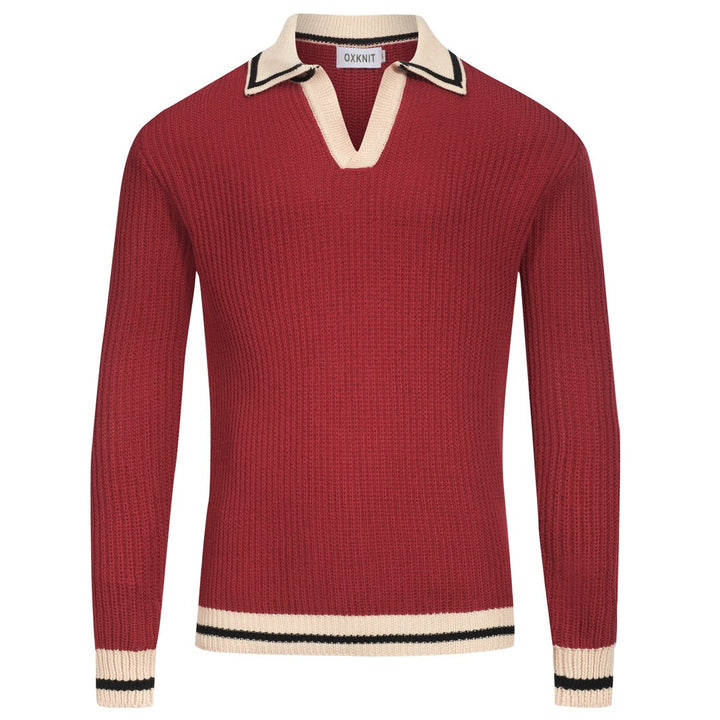 Men's retro red casual V-neck vintage knitwear