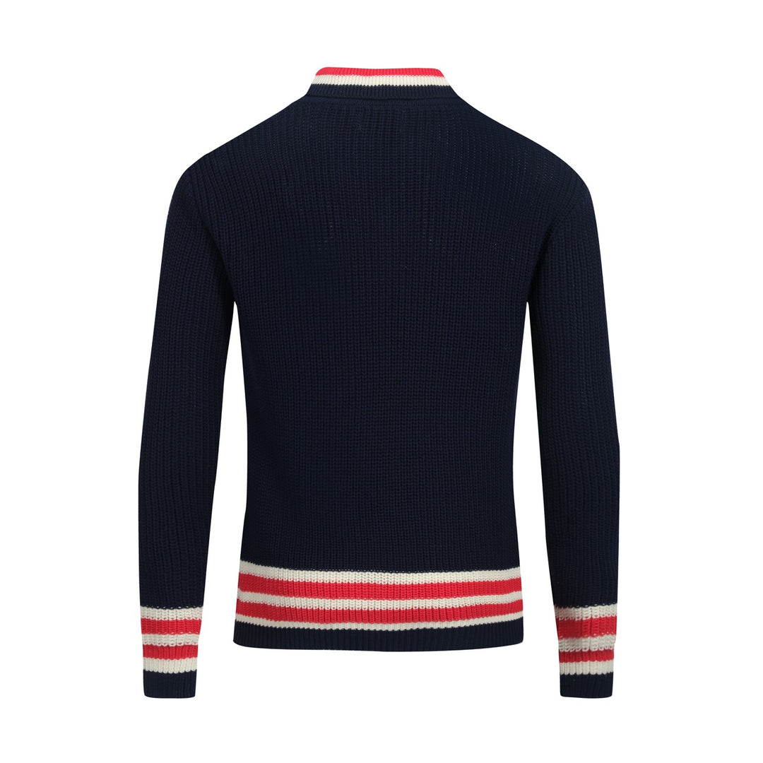 Dunkelblauer Retro-Strickpullover für Herren mit V-Ausschnitt