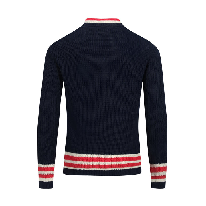 Dunkelblauer Retro-Strickpullover für Herren mit V-Ausschnitt