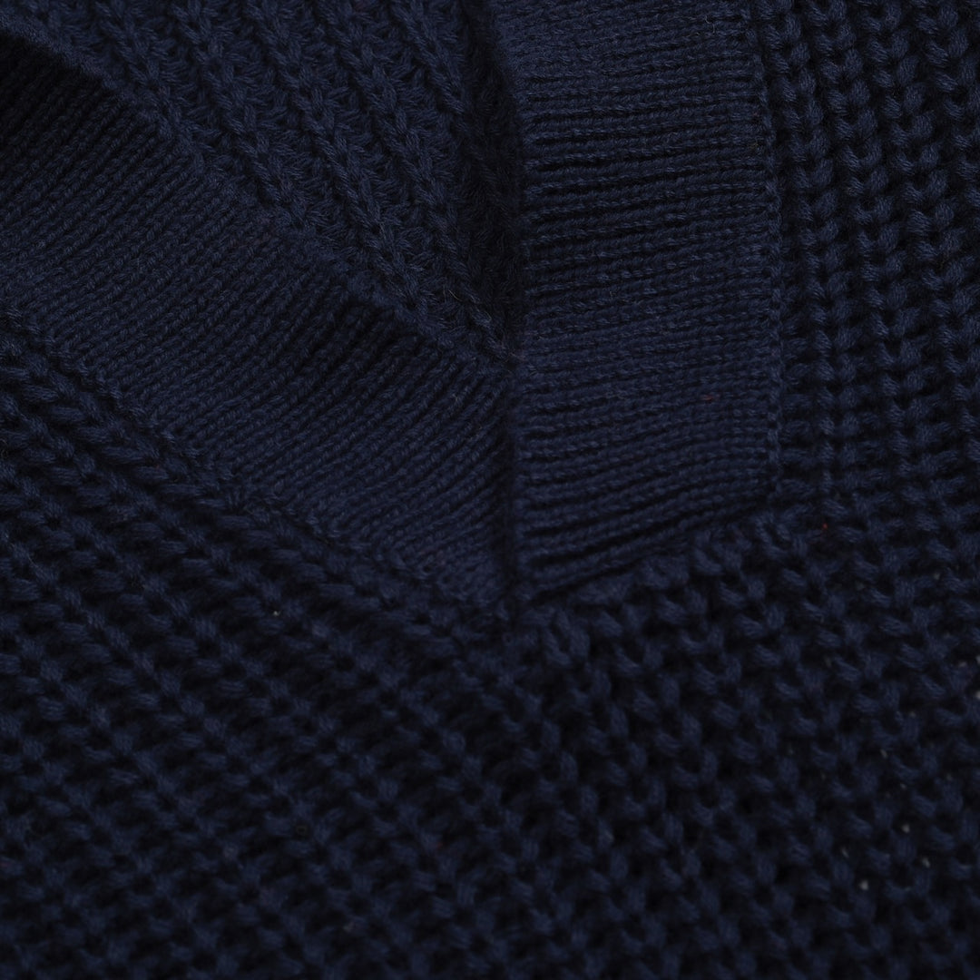 Dunkelblauer Retro-Strickpullover für Herren mit V-Ausschnitt