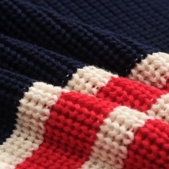 Dunkelblauer Retro-Strickpullover für Herren mit V-Ausschnitt