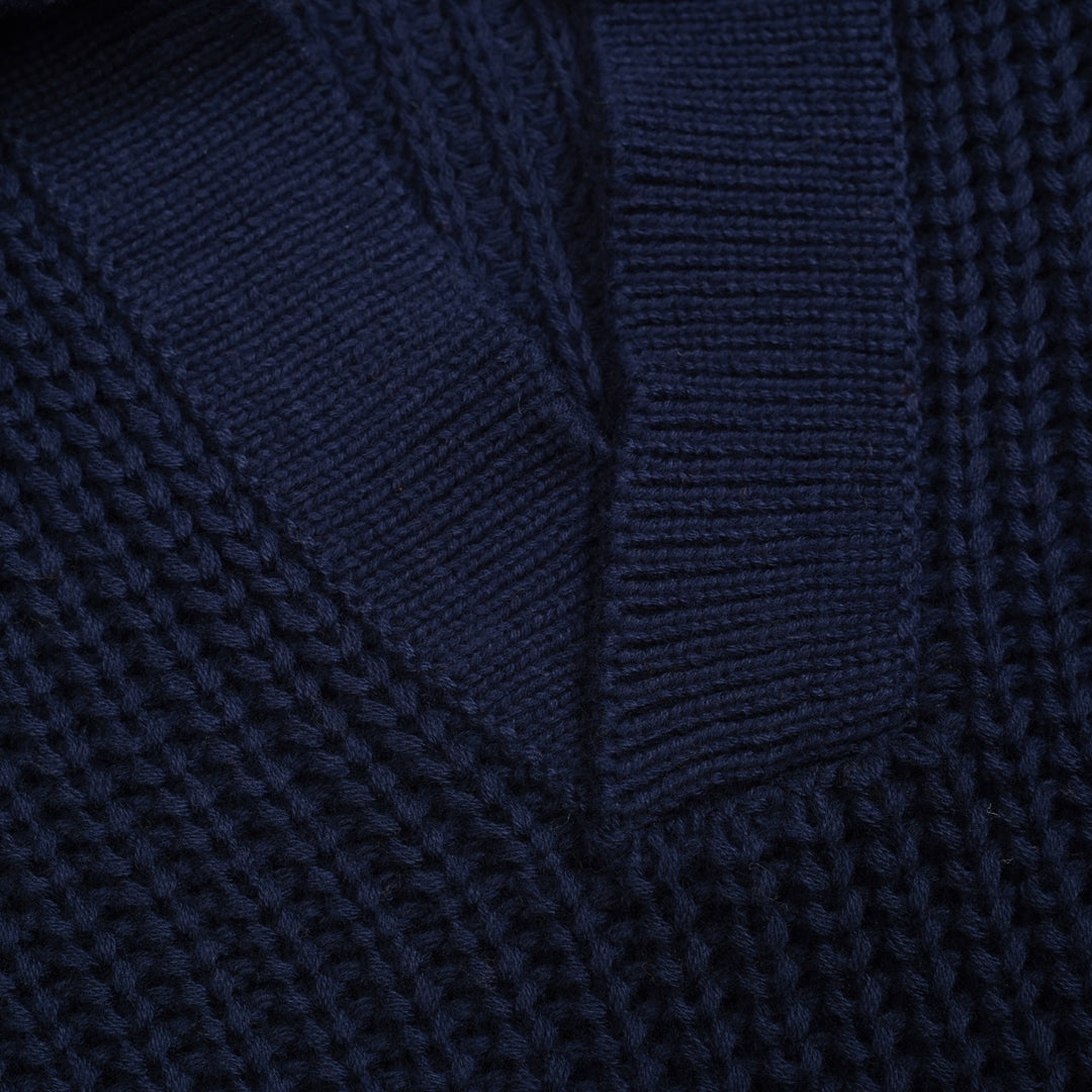 Dunkelblaue, lässige Retro-Strickware mit V-Ausschnitt für Herren