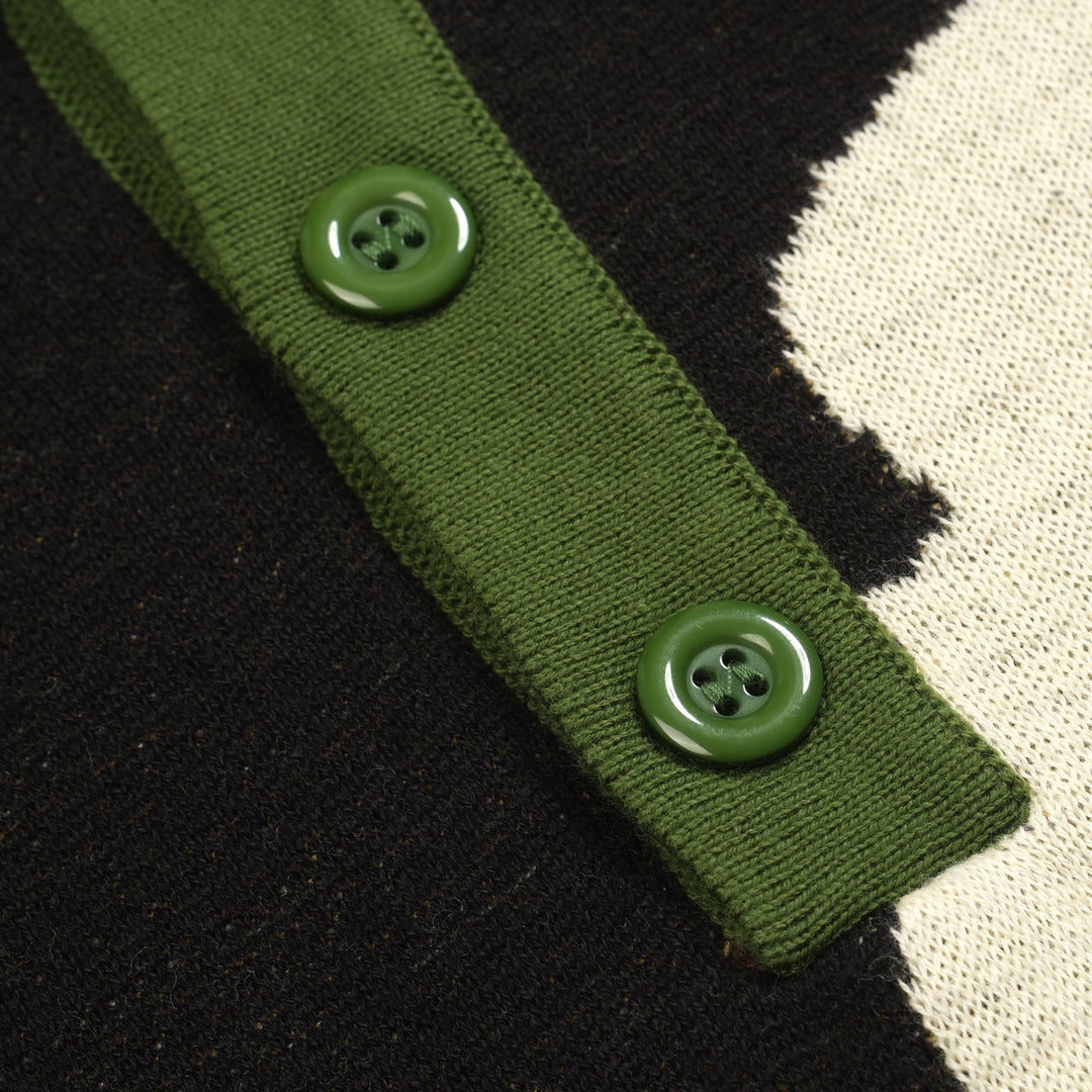 Men's black rose jacquard vintage polo knitwear