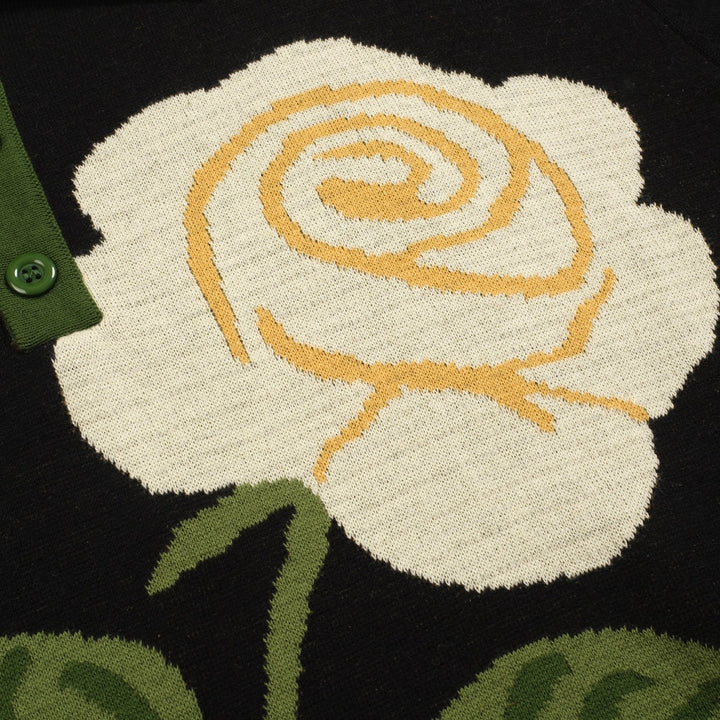 Men's black rose jacquard vintage polo knitwear