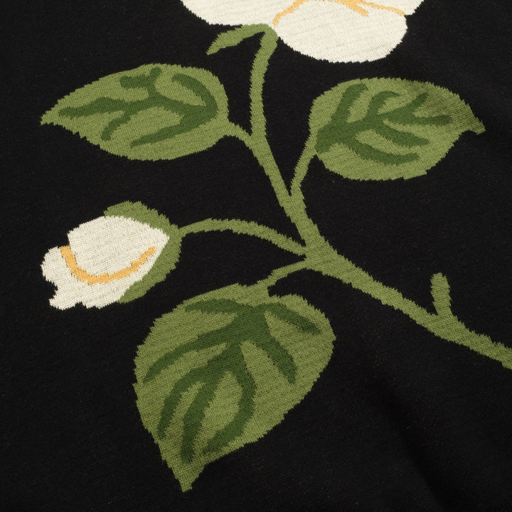 Men's black rose jacquard vintage polo knitwear