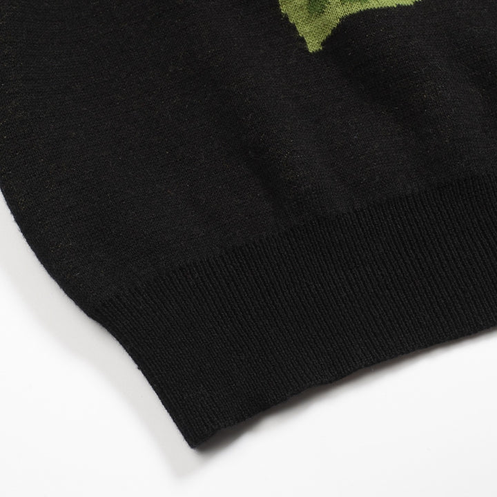 Men's black rose jacquard vintage polo knitwear