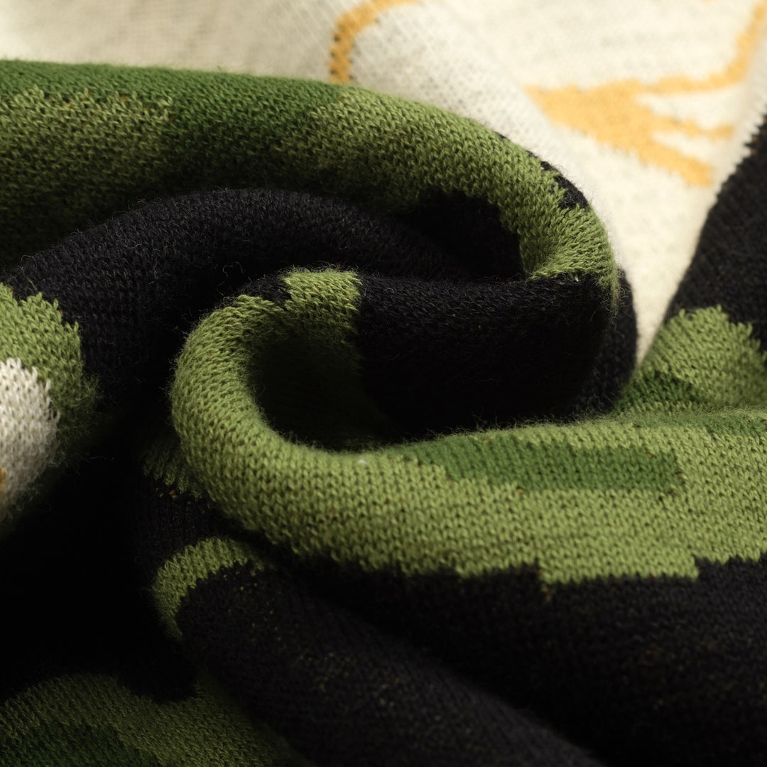 Men's black rose jacquard vintage polo knitwear