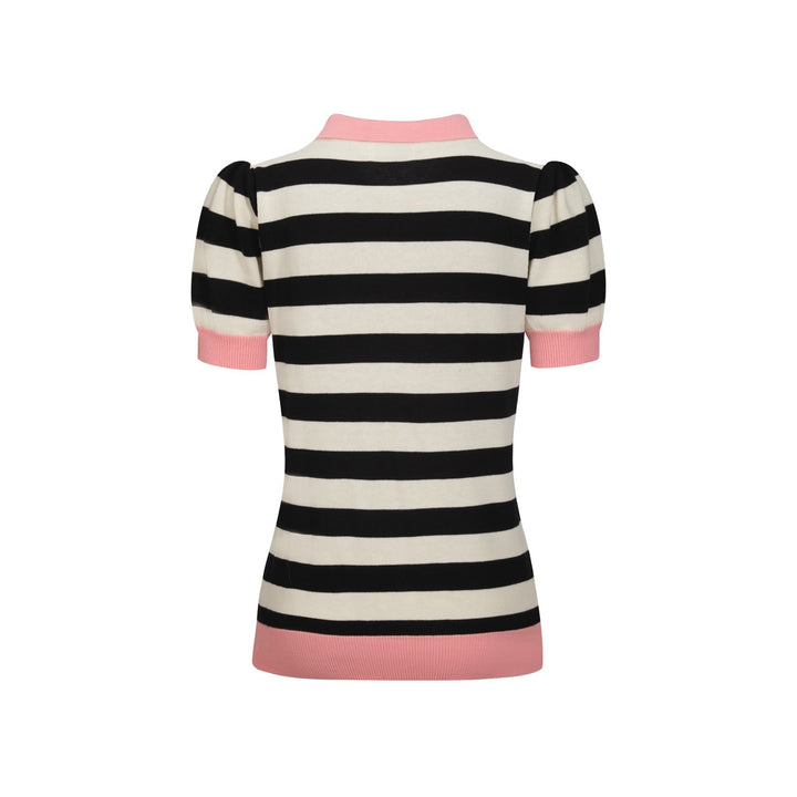 Polo de mujer de punto a rayas negro con manga burbuja