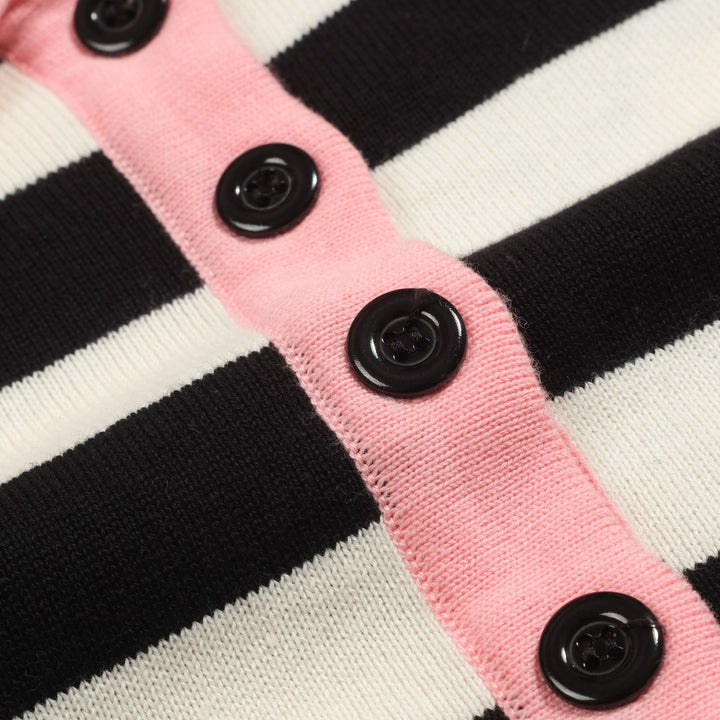 Polo de mujer de punto a rayas negro con manga burbuja